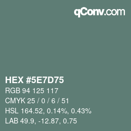 Color code: HEX #5E7D75 | qconv.com