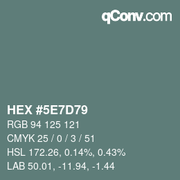Color code: HEX #5E7D79 | qconv.com