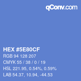 Farbcode: HEX #5E80CF | qconv.com