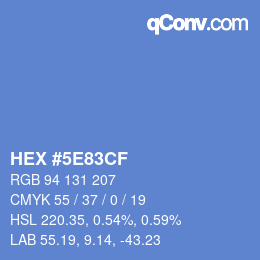 カラーコード: HEX #5E83CF | qconv.com