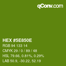 Color code: HEX #5E850E | qconv.com