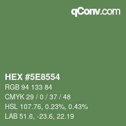 Farbcode: HEX #5E8554 | qconv.com
