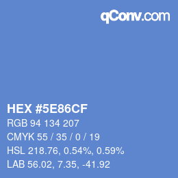 Farbcode: HEX #5E86CF | qconv.com