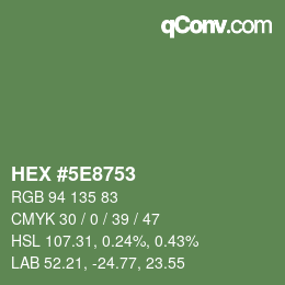 Farbcode: HEX #5E8753 | qconv.com