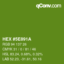 Farbcode: HEX #5E891A | qconv.com