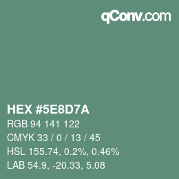 Color code: HEX #5E8D7A | qconv.com