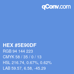 Farbcode: HEX #5E90DF | qconv.com