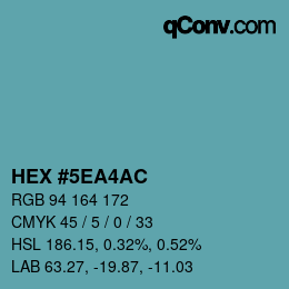 Color code: HEX #5EA4AC | qconv.com