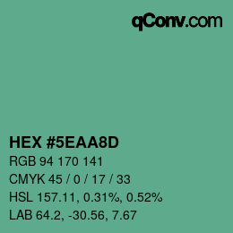 カラーコード: HEX #5EAA8D | qconv.com