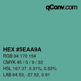 カラーコード: HEX #5EAA9A | qconv.com
