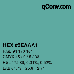カラーコード: HEX #5EAAA1 | qconv.com