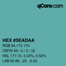 Color code: HEX #5EADAA | qconv.com