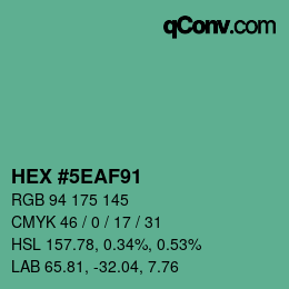 カラーコード: HEX #5EAF91 | qconv.com