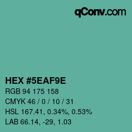 カラーコード: HEX #5EAF9E | qconv.com