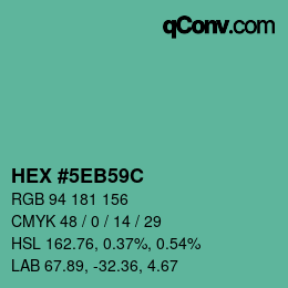 カラーコード: HEX #5EB59C | qconv.com