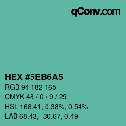 カラーコード: HEX #5EB6A5 | qconv.com