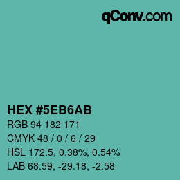 Color code: HEX #5EB6AB | qconv.com