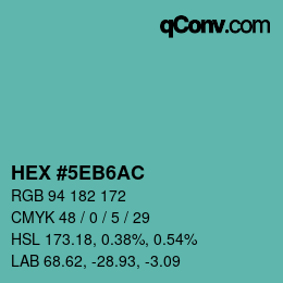 Color code: HEX #5EB6AC | qconv.com