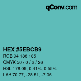Farbcode: HEX #5EBCB9 | qconv.com