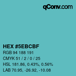 Color code: HEX #5EBCBF | qconv.com