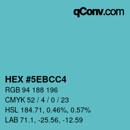 Farbcode: HEX #5EBCC4 | qconv.com