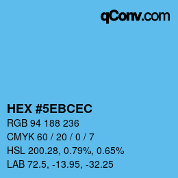 カラーコード: HEX #5EBCEC | qconv.com