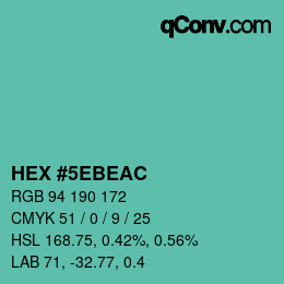 カラーコード: HEX #5EBEAC | qconv.com