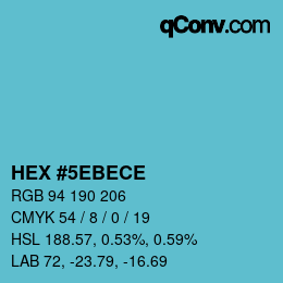 カラーコード: HEX #5EBECE | qconv.com
