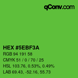 カラーコード: HEX #5EBF3A | qconv.com