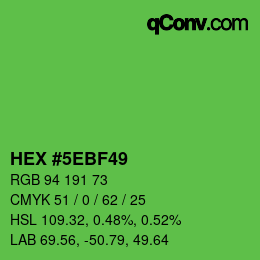 Farbcode: HEX #5EBF49 | qconv.com