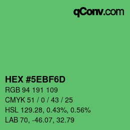 カラーコード: HEX #5EBF6D | qconv.com