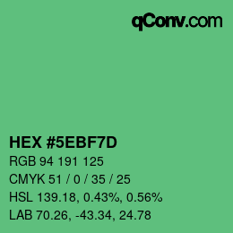 カラーコード: HEX #5EBF7D | qconv.com