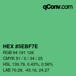 カラーコード: HEX #5EBF7E | qconv.com