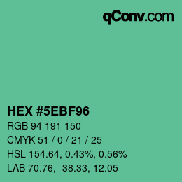 Code couleur: HEX #5EBF96 | qconv.com