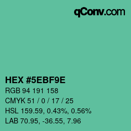 カラーコード: HEX #5EBF9E | qconv.com