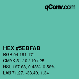 Color code: HEX #5EBFAB | qconv.com