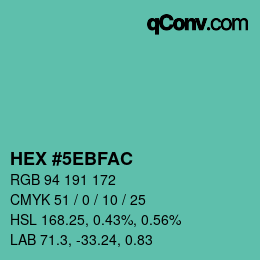 カラーコード: HEX #5EBFAC | qconv.com