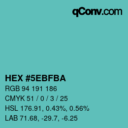 Color code: HEX #5EBFBA | qconv.com