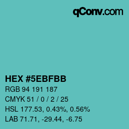 Color code: HEX #5EBFBB | qconv.com