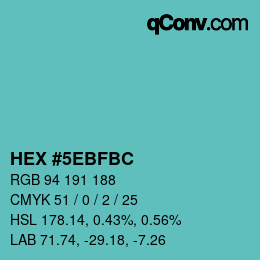 Color code: HEX #5EBFBC | qconv.com