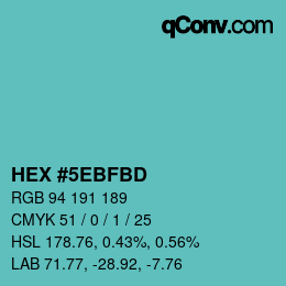 Color code: HEX #5EBFBD | qconv.com