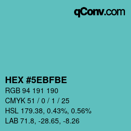 カラーコード: HEX #5EBFBE | qconv.com