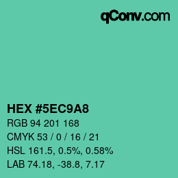 カラーコード: HEX #5EC9A8 | qconv.com