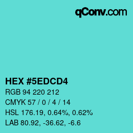 カラーコード: HEX #5EDCD4 | qconv.com