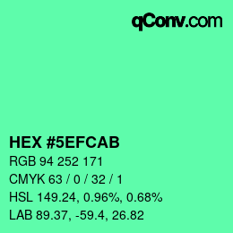 カラーコード: HEX #5EFCAB | qconv.com