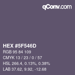 カラーコード: HEX #5F546D | qconv.com