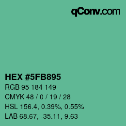 カラーコード: HEX #5FB895 | qconv.com