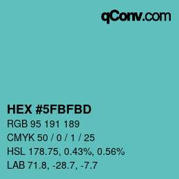 颜色代码: HEX #5FBFBD | qconv.com