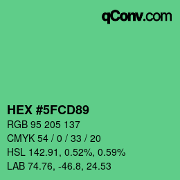 Farbcode: HEX #5FCD89 | qconv.com