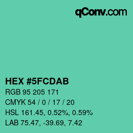 カラーコード: HEX #5FCDAB | qconv.com